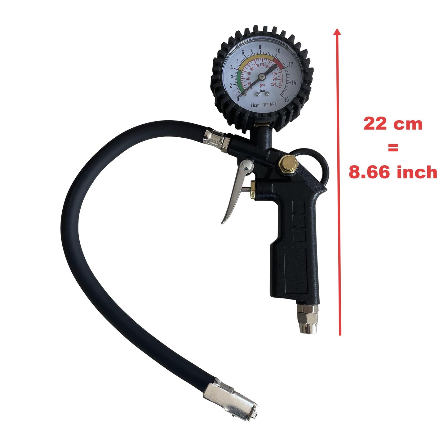 Tire Inflator Deflator Air Pressure Gauge with Rubber Hose